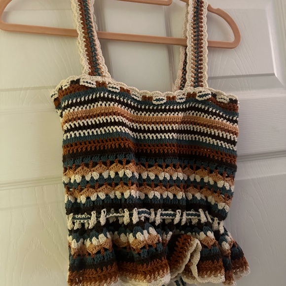 Ulla Johnson Zita Crochet Knit Boho Multicolor Stripe Crop Tank Top Size S - Picture 5 of 7